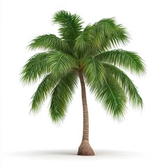 Isolated Palm Tree on White Background Featuring Green Fronds and Brown Trunk