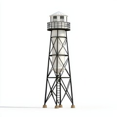 Isolated Tall Black Metal Water Tower Construction on Clear Background