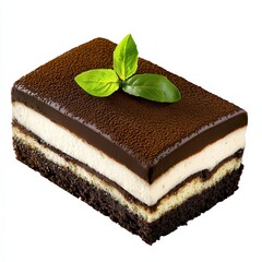 Layered Chocolate and Vanilla Cake with Mint Garnish