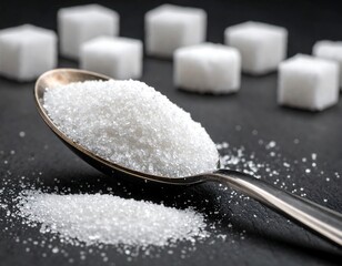 Sugar Crystals on Spoon Close Up.