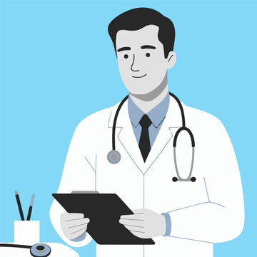 Vector doctor holding medical records, flat style vector illustration