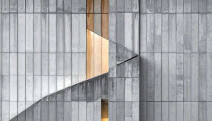 A modern architectural composition, featuring geometric concrete structures and warm light accents within