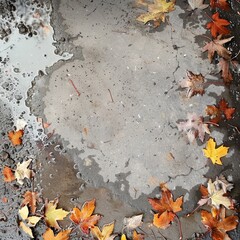 autumn leaves on wet asphalt.