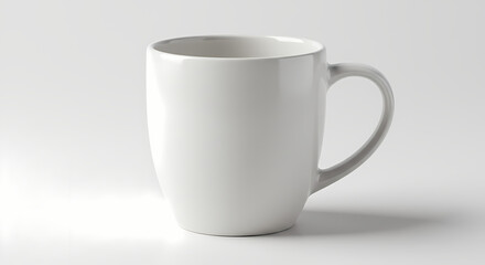Fototapeta premium Elegant White Ceramic Mug: Perfect Blank Canvas for Your Morning Coffee or Tea. Essential Kitchen Drinkware for Minimalist Design.