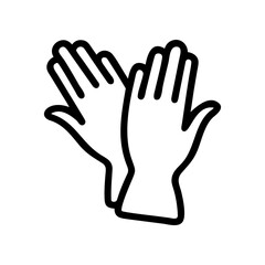 Illustration of two protective gloves with fingers spread and simple black outline on a white background on transparent background silhouette