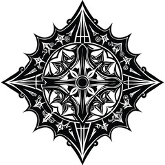 Intricate black and white gothic ornamental design with elegant flourishes and decorative elements