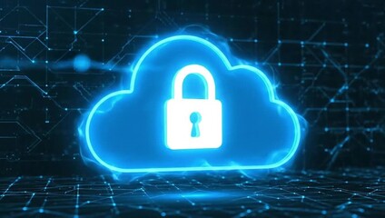 Secure cloud computing solution with digital padlock for data protection, symbolizing cybersecurity and advanced technology in the digital age - Powered by Adobe