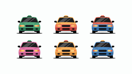 Naklejka premium Collection of colorful cartoon taxis in a grid pattern