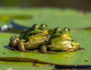 Two Frogs on a Lily Pad.
