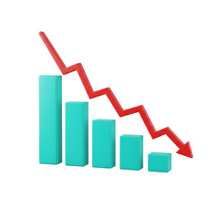 Obraz premium Bar Chart Red Downward Trend Teal Isolated On Transparent Background