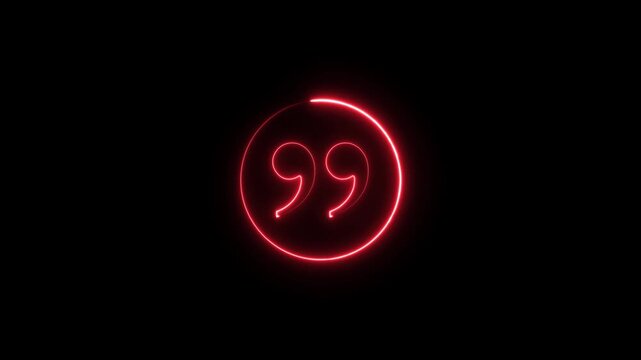 glowing neon Quotation mark up icon animation.concept of callout text template on a black background.