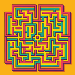 Abstract geometric maze pattern with bold lines and vibrant color accents