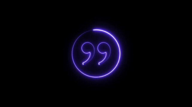 glowing neon Quotation mark up icon animation.concept of callout text template on a black background.