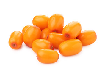 Fresh ripe sea buckthorn berries isolated on white