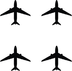 Premium vector set  of silhouettes of airplanes in a grid formation. 