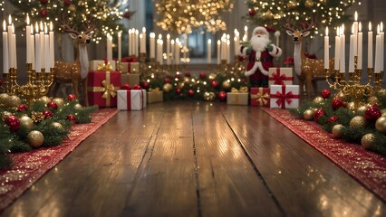 Christmas Banquet Table with Santa and Central Copy Space