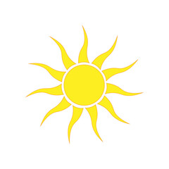 Yellow sun with wavy rays. Vector flat illustration