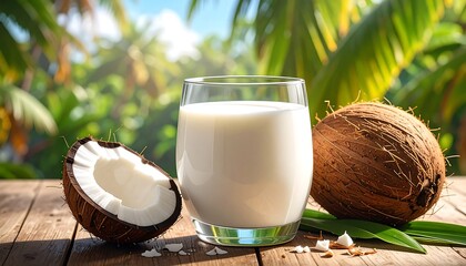 Refreshing Coconut Milk Drink in Glass.