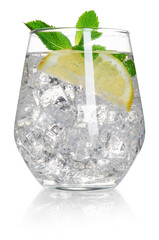 Refreshing water with lemon, mint and ice isolated on white