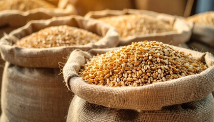 Wheat sacks full of grains