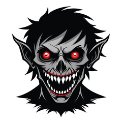 Fototapeta premium Fearsome vampire monster with sharp teeth and glowing red eyes illustration