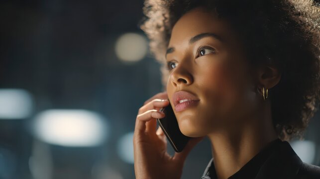 Elegant Call: A stylish individual, engaged in an important phone conversation, illuminated by a soft and subtle glow. 
