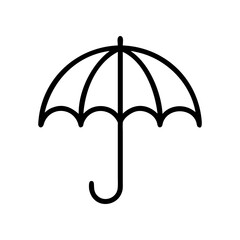 A simple line drawing of an umbrella with a curved handle and scalloped canopy design element vector on transparent background silhouette