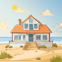 Fototapeta premium Real estate Beachside bungalow steps away from sand dunes