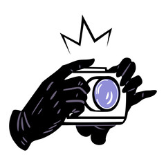Gloved hands with camera and flash isolated vector illustration
