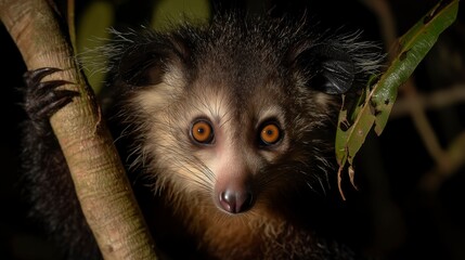 Unique nocturnal creature spotted in the rainforest exhibiting curious behavior at night