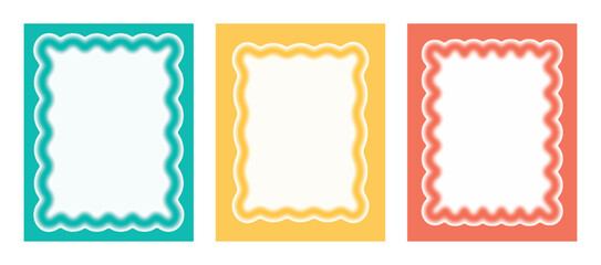 A set of vector vertical backgrounds with frames that create an aura effect. Wavy frames create a soft glow and blurred edges. A trendy backdrop for design, labels, posters, and social media.