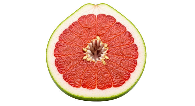 Isolated half of grapefruit, revealing its juicy, segmented flesh; a healthy citrus fruit