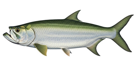 Isolated Tarpon fish swimming, a popular sport fish found in tropical and subtropical waters