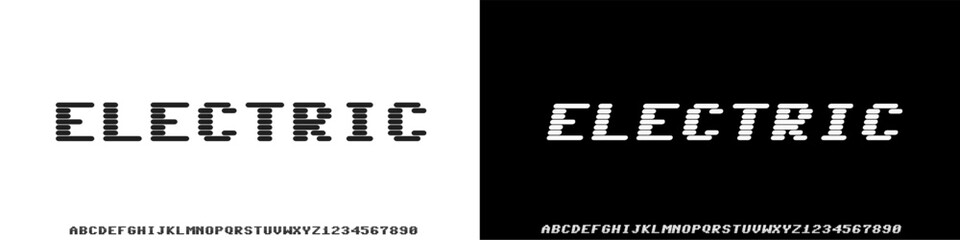 Electric urban thin line font alphabet. Minimal modern fonts and numbers. Typography typeface uppercase lowercase and number. vector illustration