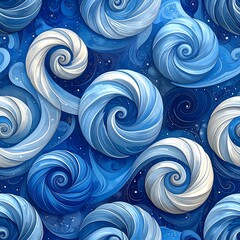 Whimsical swirls in shades of blue and white