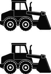 Vector identical black bulldozer loader construction vehicle silhouettes facing forward illustration. 