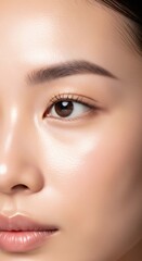 Woman closeup showcasing healthy skin. Natural makeup and perfect complexion. Skincare, beauty, and cosmetic concept for advertising.