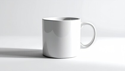 Obraz premium Minimalist Still Life of a White Ceramic Mug on a White Surface with Dramatic Lighting and Soft Shadows