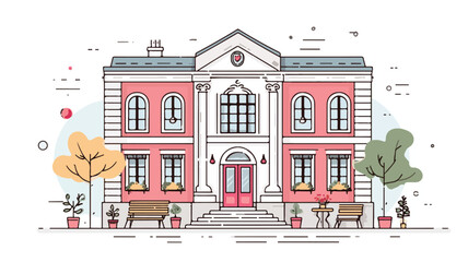 Language School Building with Language Decor Icon