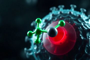  PFAS molecule interacts with a human cell. Environmental cleanliness concept