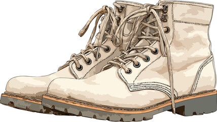 Military Boots Minimalist Isolated White Background