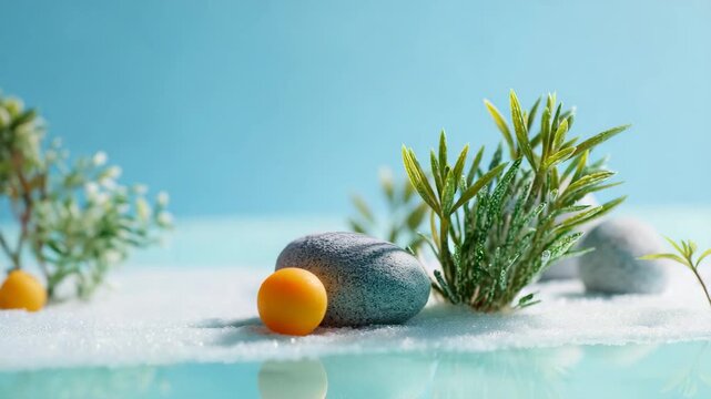 Ultra HD Zen garden with stones, plants, and water creates a peaceful and calming scene video, stone videography, zen stones videography