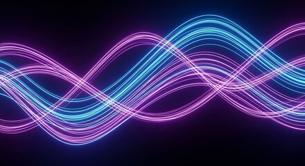 Naklejka premium Abstract Wavy Neon Lines in Blue and Pink Intertwining on a Dark Background