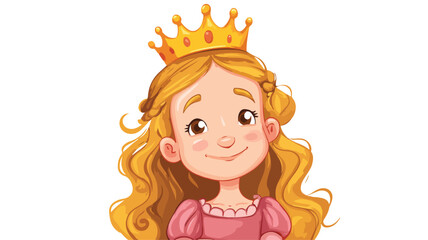 Enchanting Princess Girl Character with Elegant Royal Crown Cartoon Illustration