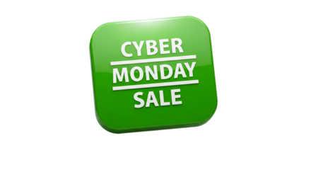 Photo of green cyber monday sale button isolated on transparent background