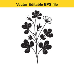 Vector art of black clover branch with leaves and flowers