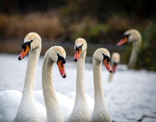 Fototapeta premium Elegant White Swans in a Row.