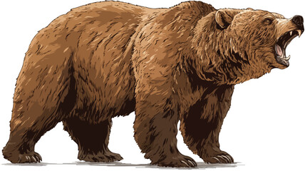 Fierce Roaring Grizzly Bear Full Body Design Illustration