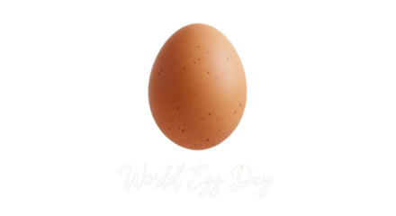 Photo of a single brown egg isolated on a transparent background with text