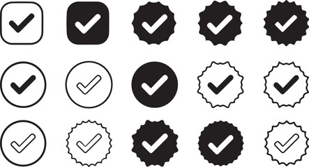 Collection of check mark icons in various shapes and styles tick correct